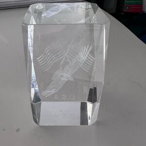 Vintage Glass Crystal Paperweight Full Spread Eagle USA American Flag